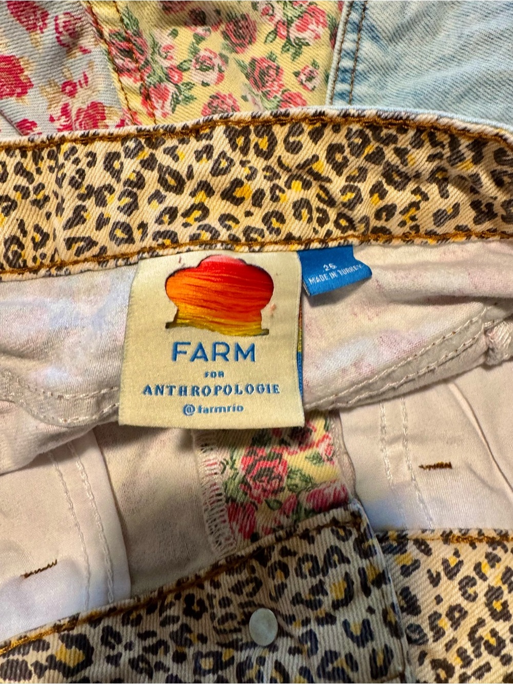 Farm Rio x Anthropologie Ultra High-Rise Patchwork Floral Denim Shorts – Size 25 - Picture 3 of 4